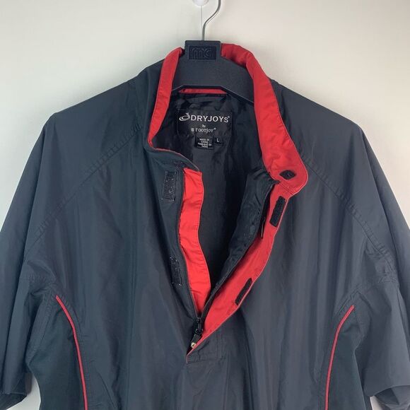 FootJoy Dryjoys Short Sleeve Golf Jacket Mens Large Black Red Pullover Lined 1/4 - Picture 3 of 9